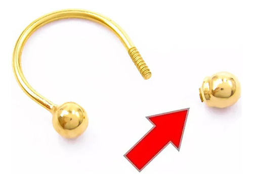 Bolinha Para Piercing Ferradura Em Ouro 18k Cor Amarelo