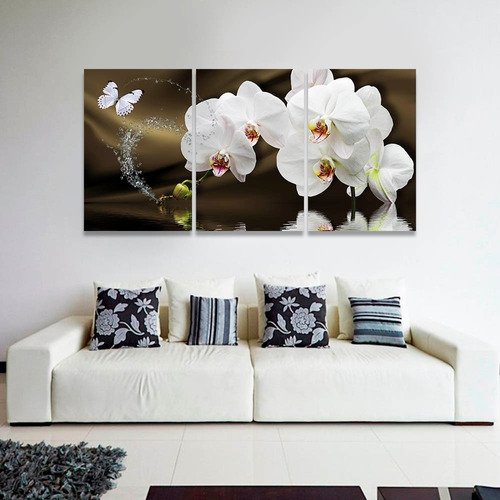 Quadro Sala Decorativo 180x60 Orquídea Flores Branca Mosaico