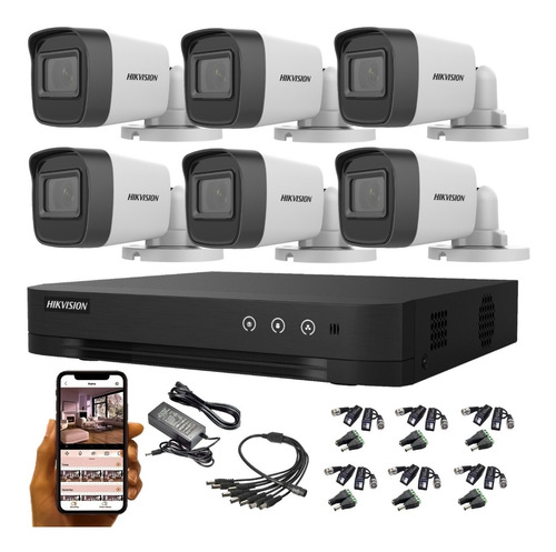 Kit Seguridad Hikvision 6 Camaras 2mp+dvr 8 Canales Full Hd