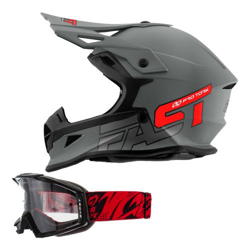 Capacete De Trilha Cross Fast Gray + Oculos Blast Lançamento