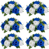 Flores Artificiales De Rosas, Azul Y Blanco Pack 6u.