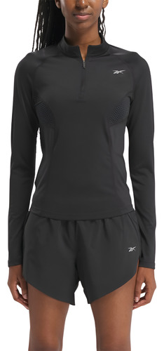 Reebok Sudadera Deportiva Negra Cierre 1/4 Mujer