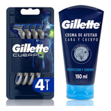 Máquina De Afeitar Gillette Cuerpo Desechable 4un + Crema