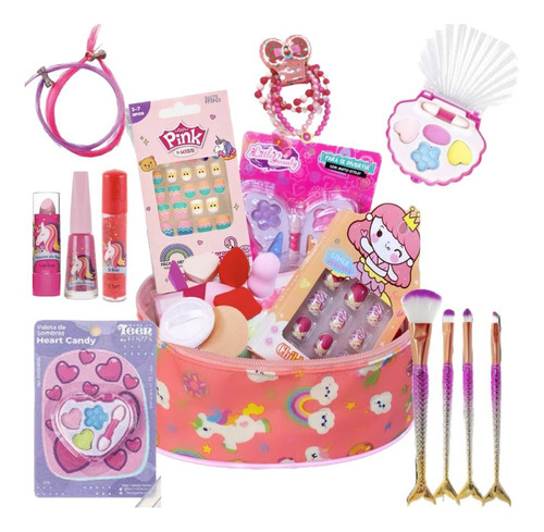 Kit De Maquiagem Infantil + Maleta, Kit Completo C/ 15 Itens