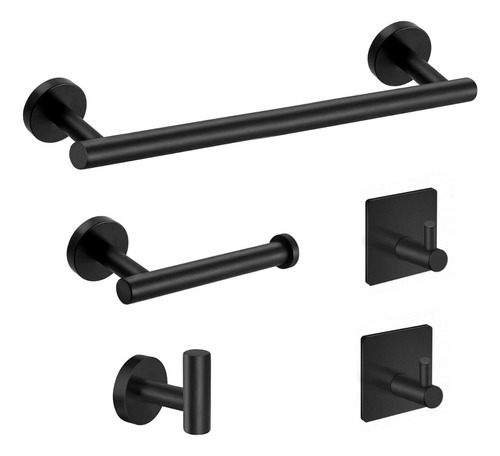 Set De 5 Accesorios De Baño Acero Inoxidable Negro Y Plata