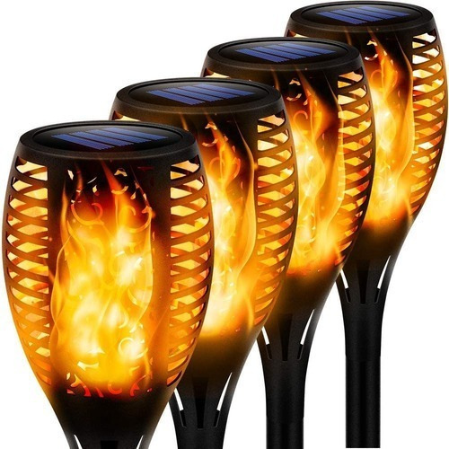 Lâmpada Led Solar De Tocha Com Chama 4pcs