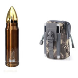 Termo De Bala Dorado 500ml + Funda Táctica Militar Estuche