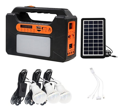 Equipo Solar Parlante Cargador Usb Lampara Linterna Fm Panel