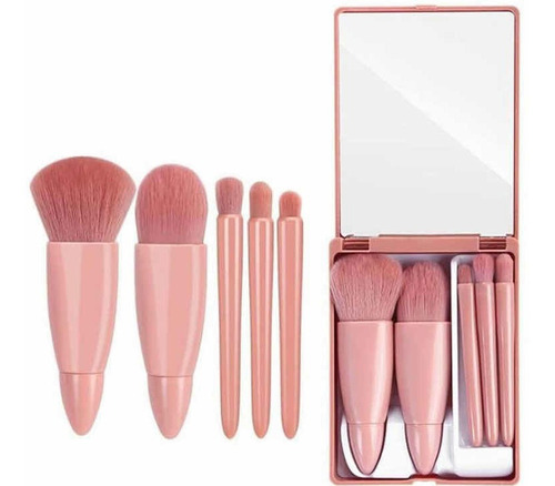 Brochas De Maquillaje 5 Piezas + Estuche Espejo