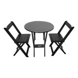 Conjunto Mesa Redonda 68cm C/ 2 Cadeiras Madeira - Preto