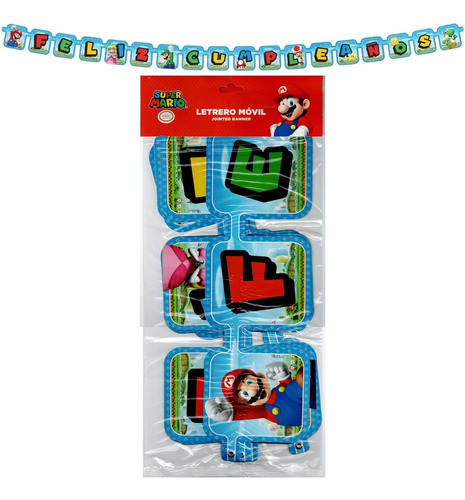 Mario Bros Letrero Móvil Feliz Cumpleaños - Super77mario Color Azul