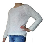 Sweater Pelo De Mono Blanco Cuello Redondo Suave Invierno