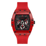 Reloj De Pulsera Guess Steel Gw0203g5 De Cuerpo Color , Analógico, Para Hombre, Fondo Rojo, Con Correa De Silicona Color Rojo, Bisel Color Rojo Y Hebilla Simple