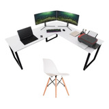 Mesa Office Escrivaninha Em L Estilo Industrial + Eames