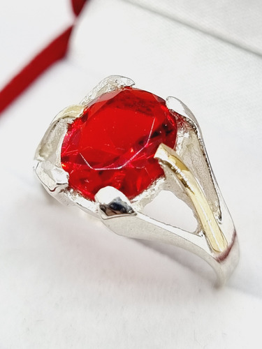 Anillo Plata 925 Y Oro Piedra Roja Hermosos De Calidad 