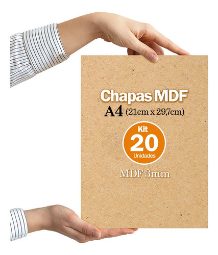 Placa Chapa Mdf 21x29,7 A4 20 Und 3mm Plaquinha Adesivada