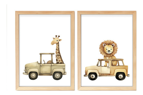 Set X2 Cuadros Infantiles - Animales Safari 20x30cm