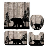 Cortina Baño Y Tapetes Decorativos Oso Negro Juego X4