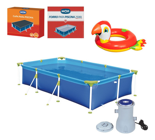 Kit Piscina 2500 Litros Capa Forro Filtro Boia Animais 220v