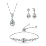 Juego 4 Joyas Para Dama Honor Collar Lagrima Aretes Pulsera