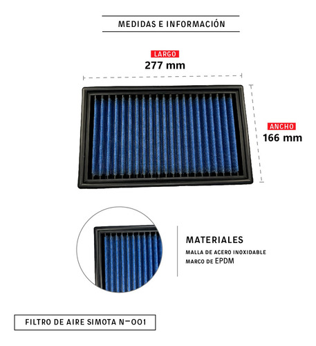 Filtro De Aire Panel Simota Nissan 300sx 277x166mm Leer Pub Foto 3