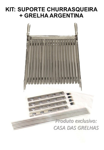 Kit Suporte Churrasqueira + Grelha Argentina Inox 60cm