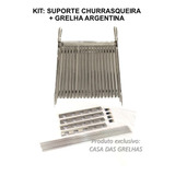 Kit Suporte Churrasqueira + Grelha Argentina Inox 60cm