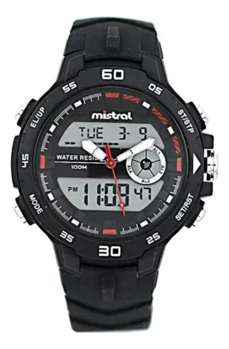 Reloj Mistral Hombre Gadx-vn-01 Crono Deportivo 100m Color De La Malla Negro Color Del Bisel Negro Color Del Fondo Negro