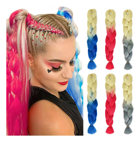 Peluca Degradada Tricolor Trenzas Sucias Africanas, 6 Unidad