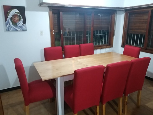 Juego De Comedor, Mesa Exte Color Paraiso +8 Sillas Chenille