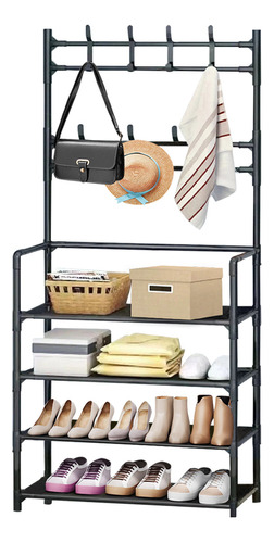 Rack Organizador Perchero Negro Metal Mueble Para El Hogar