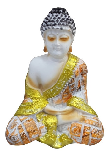 Figura Decorativa Buda Blanco Sentado Meditación Poliresina