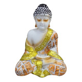 Figura Decorativa Buda Blanco Sentado Meditación Poliresina