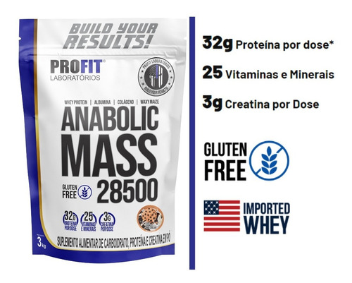 Hipercalórico Anabolic Mass 28500 3kg - Profit Labs Sabor Cookies And Cream