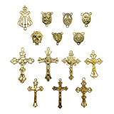 Kit 15 Entremeios + 15 Crucifixos Dourado Completo P/ Terço