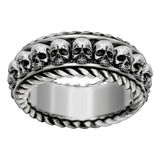 Anillo Hombre Argolla Grueso Con Calaveras En Plata 925