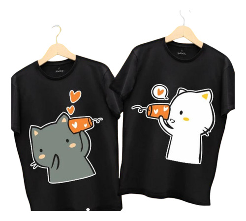 Camiseta Gatos En Llamada Pareja, Playera Comunicativa