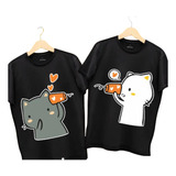 Camiseta Gatos En Llamada Pareja, Playera Comunicativa