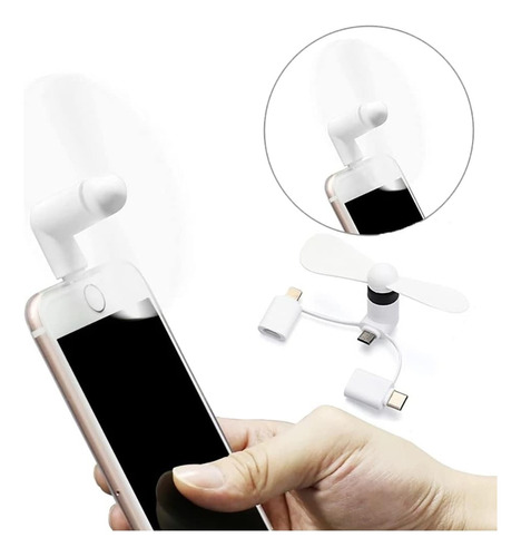 Mini Ventilador Para Celular 3 En 1 iPhone Tipo C Micro Usb