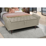 Recamier Diva Bau Cama Casal  130 Cm  Pés Palito Retro Bege