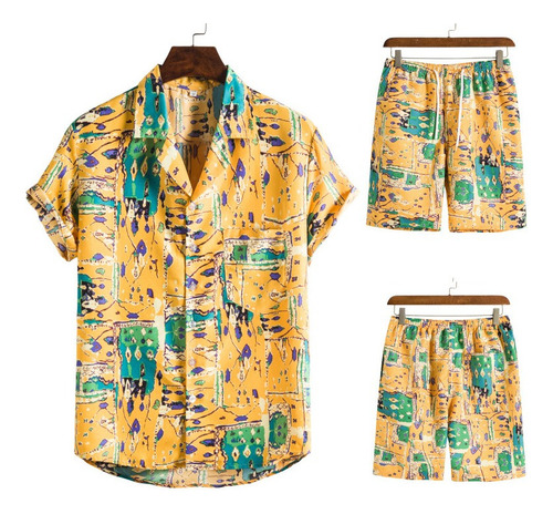 Conjuntos Masculinos Camisa Hawaiana Y Pantalones Cortos