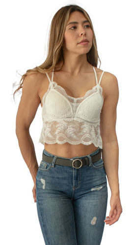 Bralette Encaje Crop Top Casual Sexy Con Copa Mujer Brasier