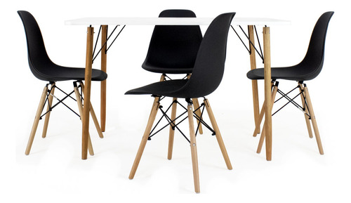 Mesa Retangular Preta 120x80cm + 4 Cadeiras Eames Eiffel