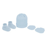 Kit Gorro Luva Sapato Rn Tricô Pimpolho Azul Bebê