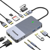 Hub Adaptador Usb-c Dual Hdmi Vga Rj45 Leitor Cartão Qgeem