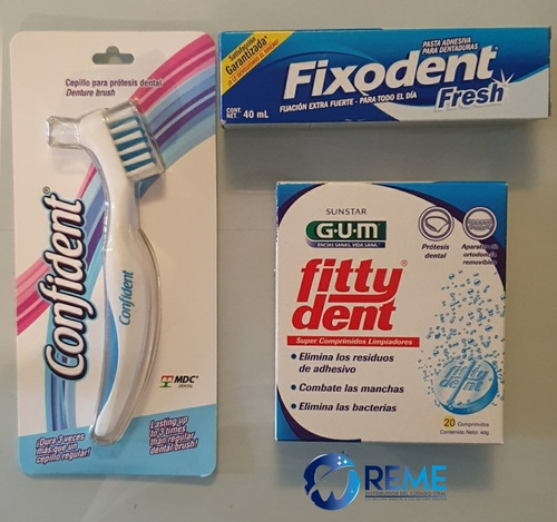 Kit Limpieza Protesis Dental Cepillo + Adhesivo + Comprimido