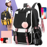 Mochila Kawaii Estilo Coreano Juvenil Con Puerto Usb