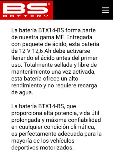 Batera Bs Ytx14-bs Vstrong 1000 Bmw R1200gs  Foto 4