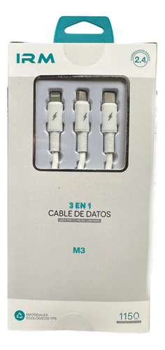 Cable Triple 2 Metros Tipo C - Micro Usb 3 En 1 Ligh