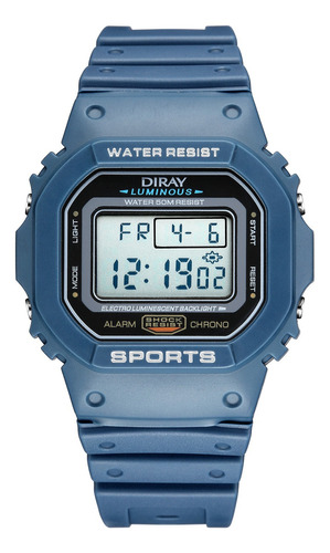 Reloj De Pulsera Diray Unisex Deportivo Dr218l2 Color De La Correa Azul Acero Color Del Bisel Negro Color Del Fondo Gris